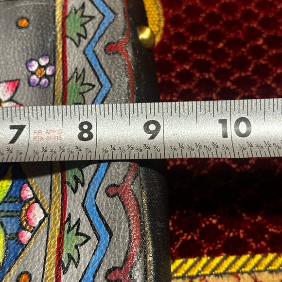 Floriana‎ Floral Hand Painted Black Leather Boho Crossbody Purse - Picture 11 of 12